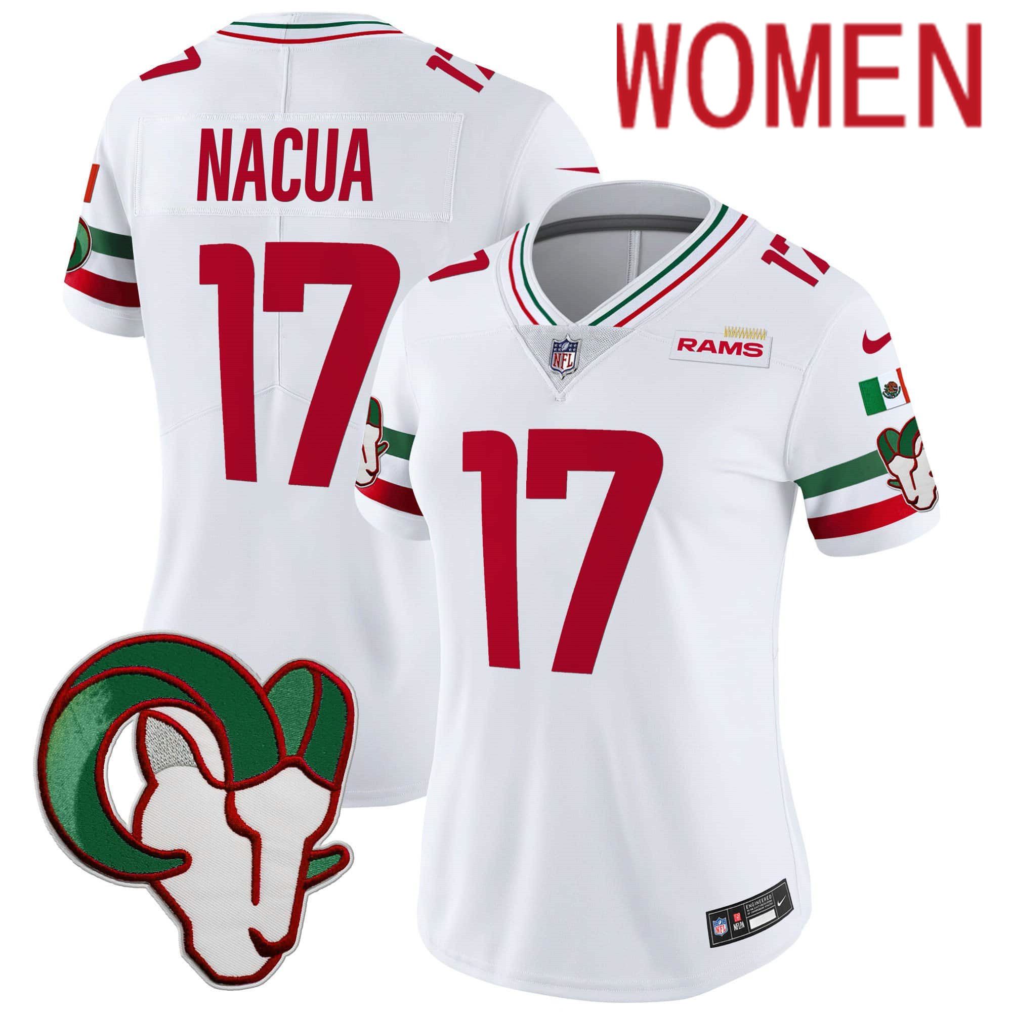 Women Los Angeles Rams #17 Nacua White 2024 Nike Mexico Vapor Limited NFL Jersey->women nfl jersey->Women Jersey
